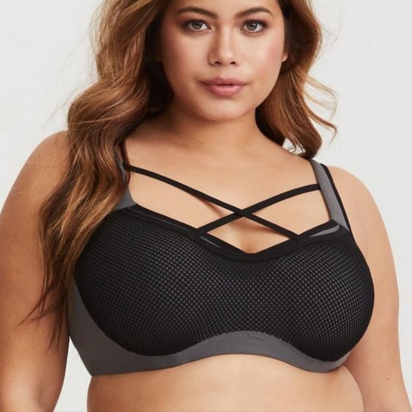 TORRID Active Woman's Gray Mid Impact Underwire Strappy Sports Bra Size 38DD. - Picture 1 of 11
